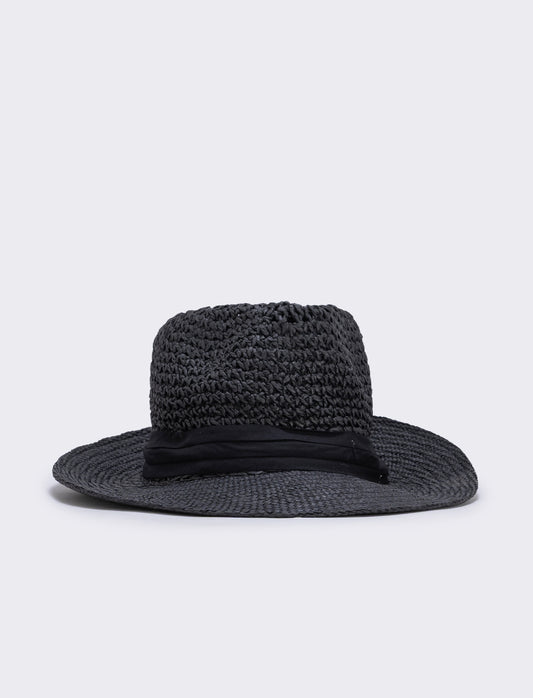 Cappello in paglia con banda nera uomo - Nero