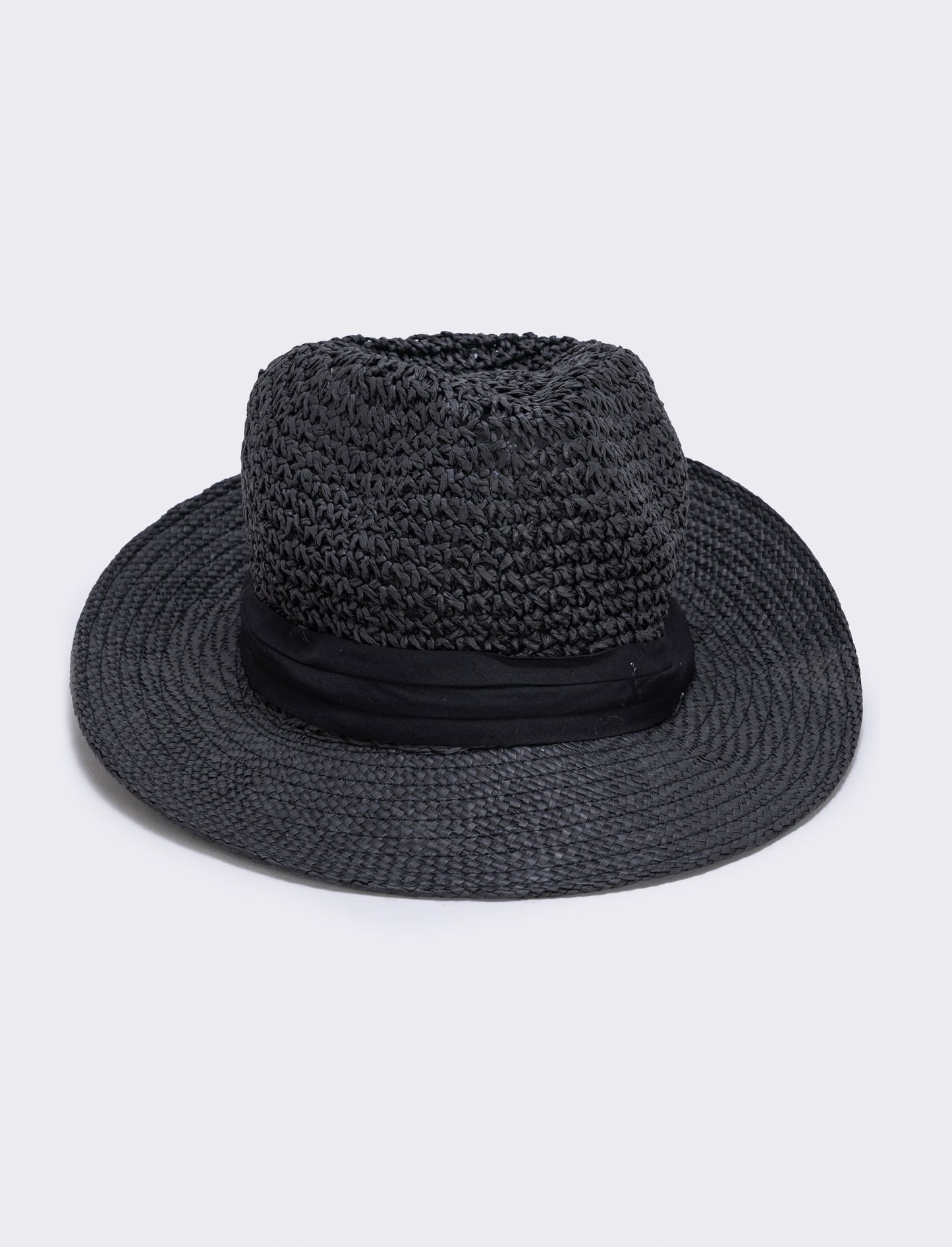 Cappello in paglia con banda nera uomo - Nero