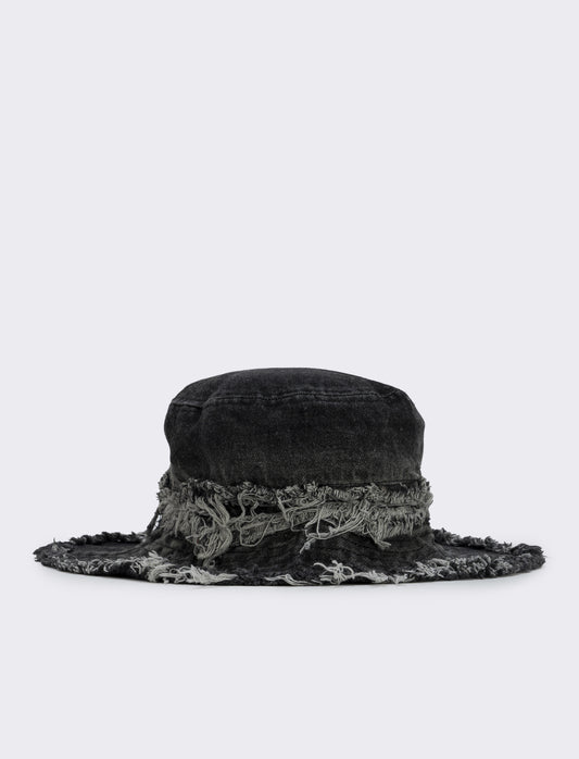 Frayed Denim Fisherman Hat - Black