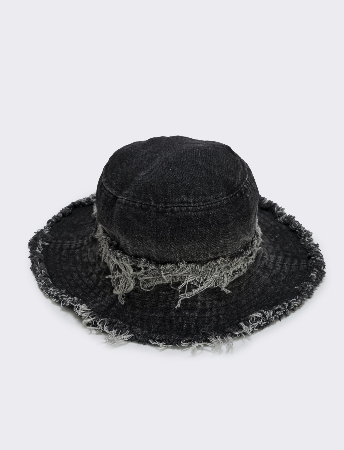 Frayed Denim Fisherman Hat - Black