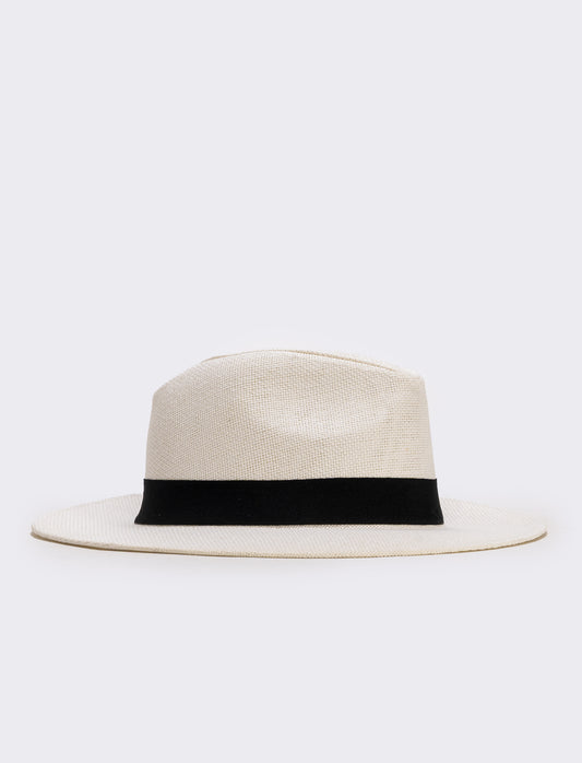 Cappello Panama Uomo con Banda Nera - Bianco