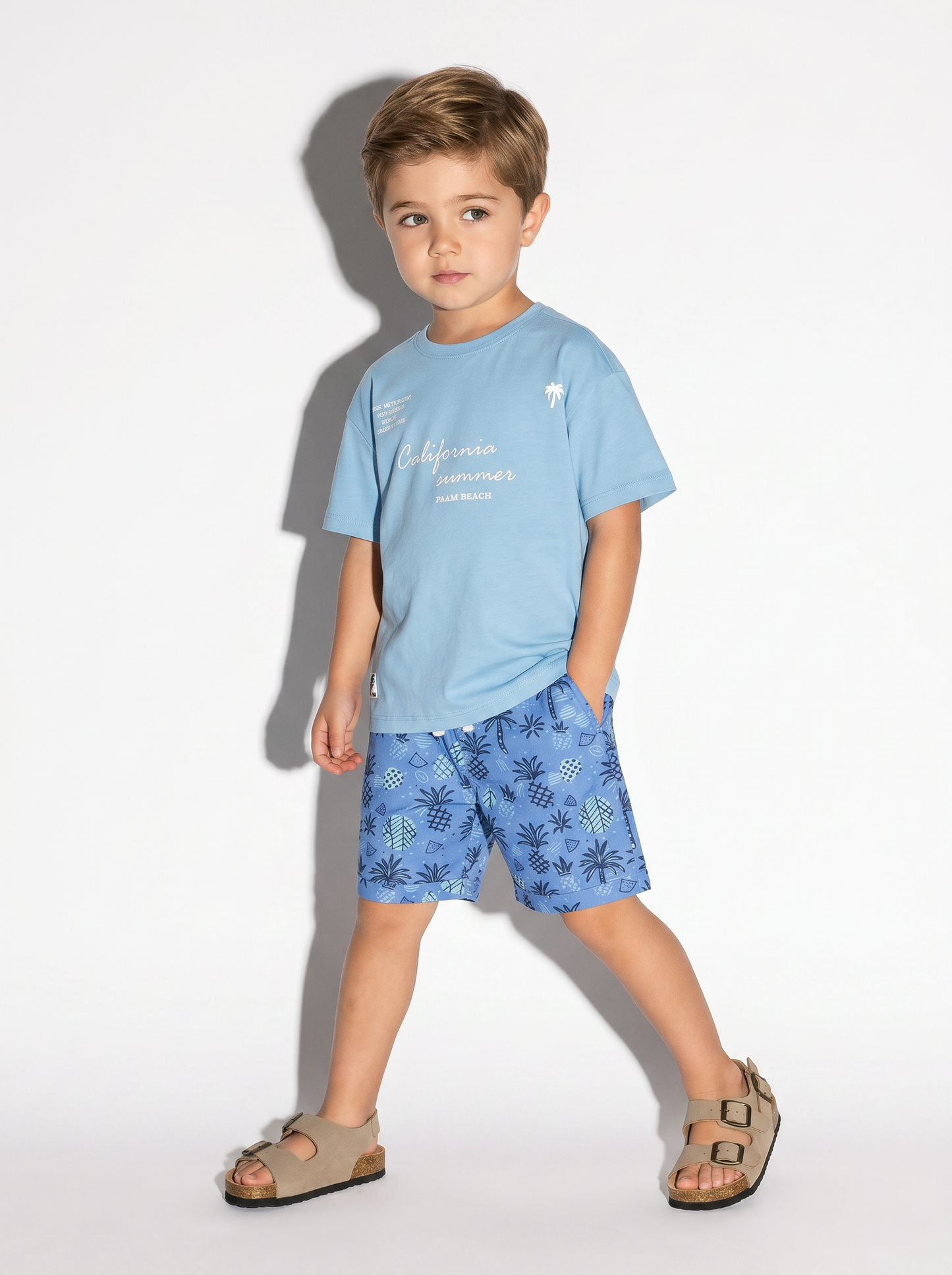 Short in cotone stampato con lacci - Azzurro