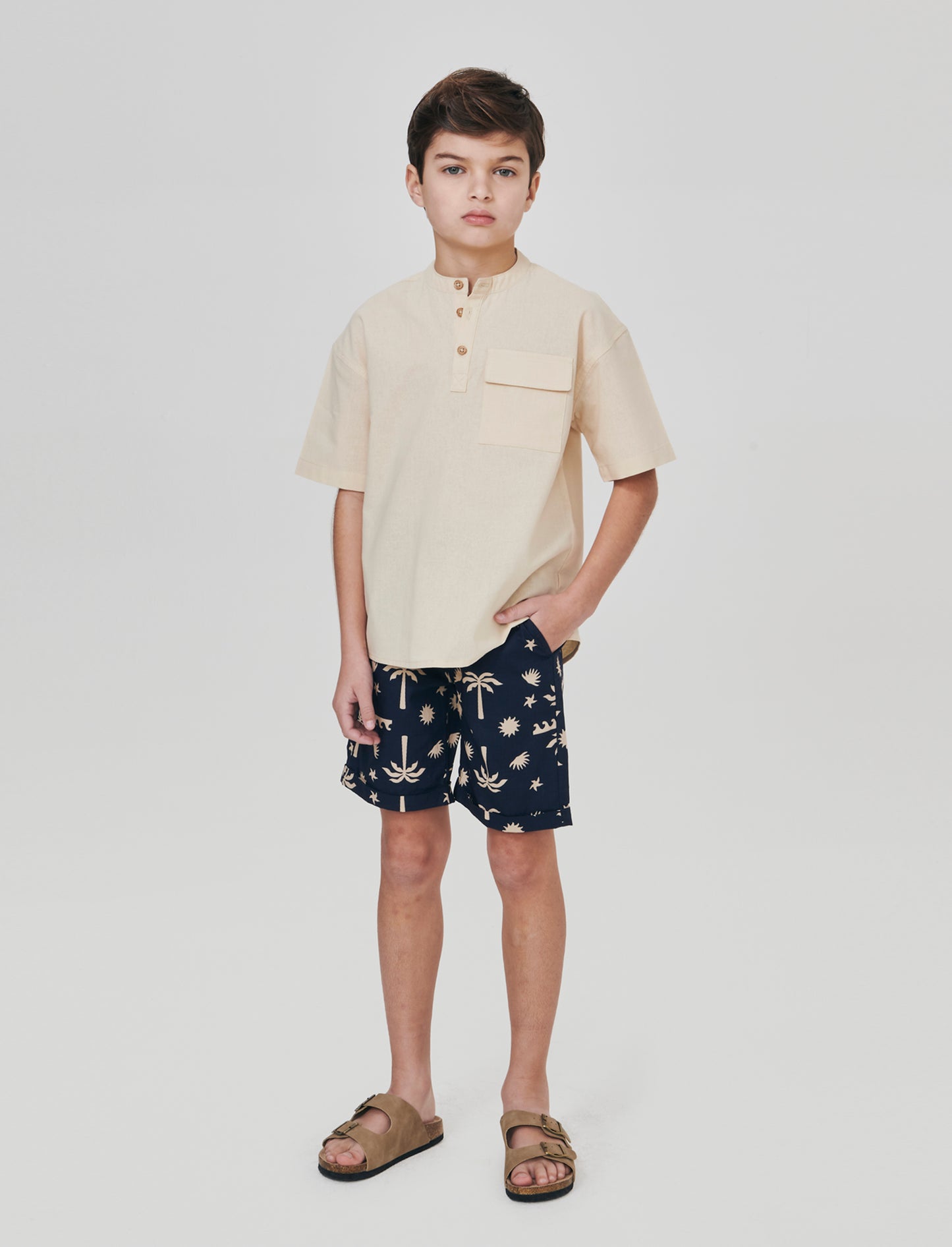 Short in cotone stampato con lacci - Blu