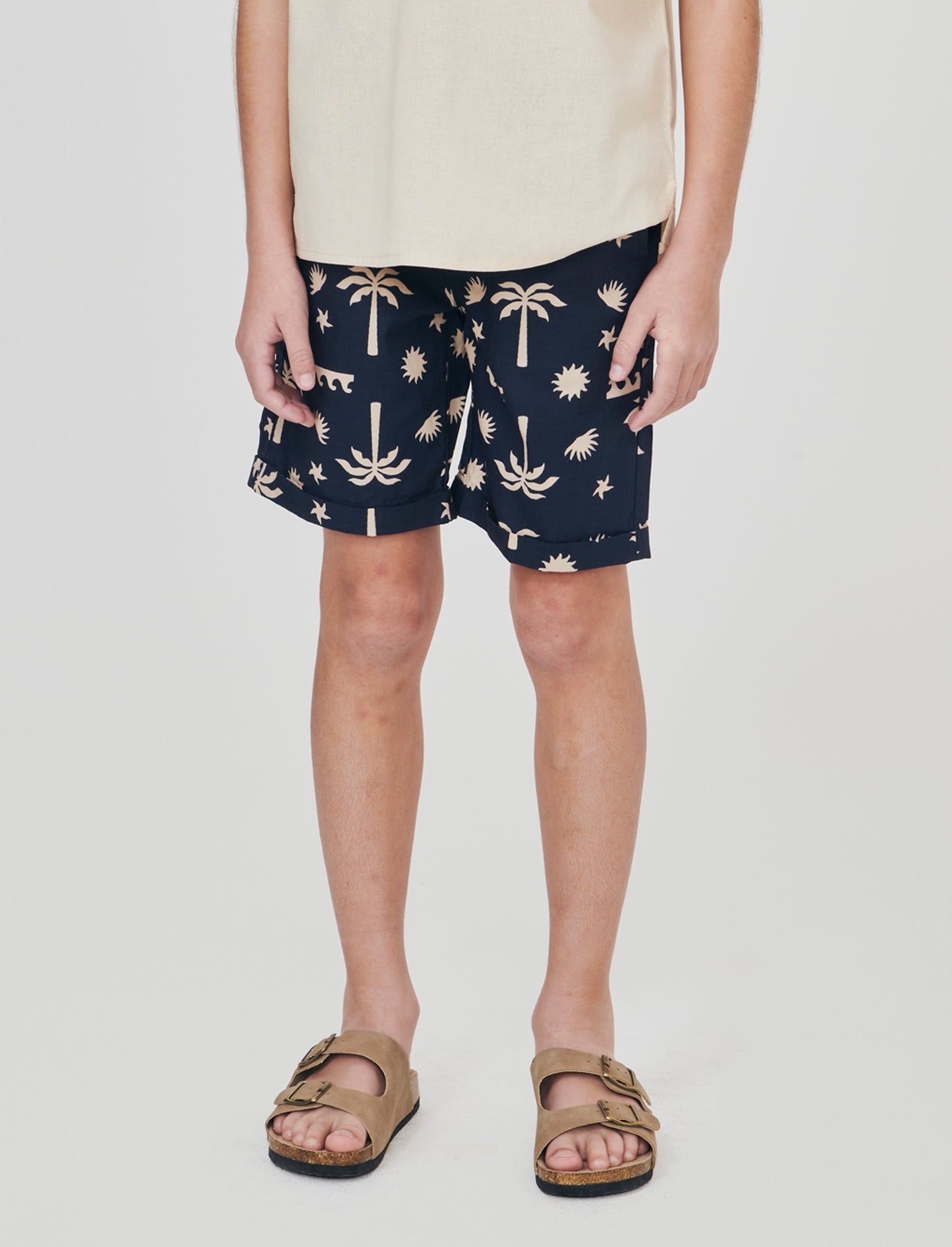 Short in cotone stampato con lacci - Blu