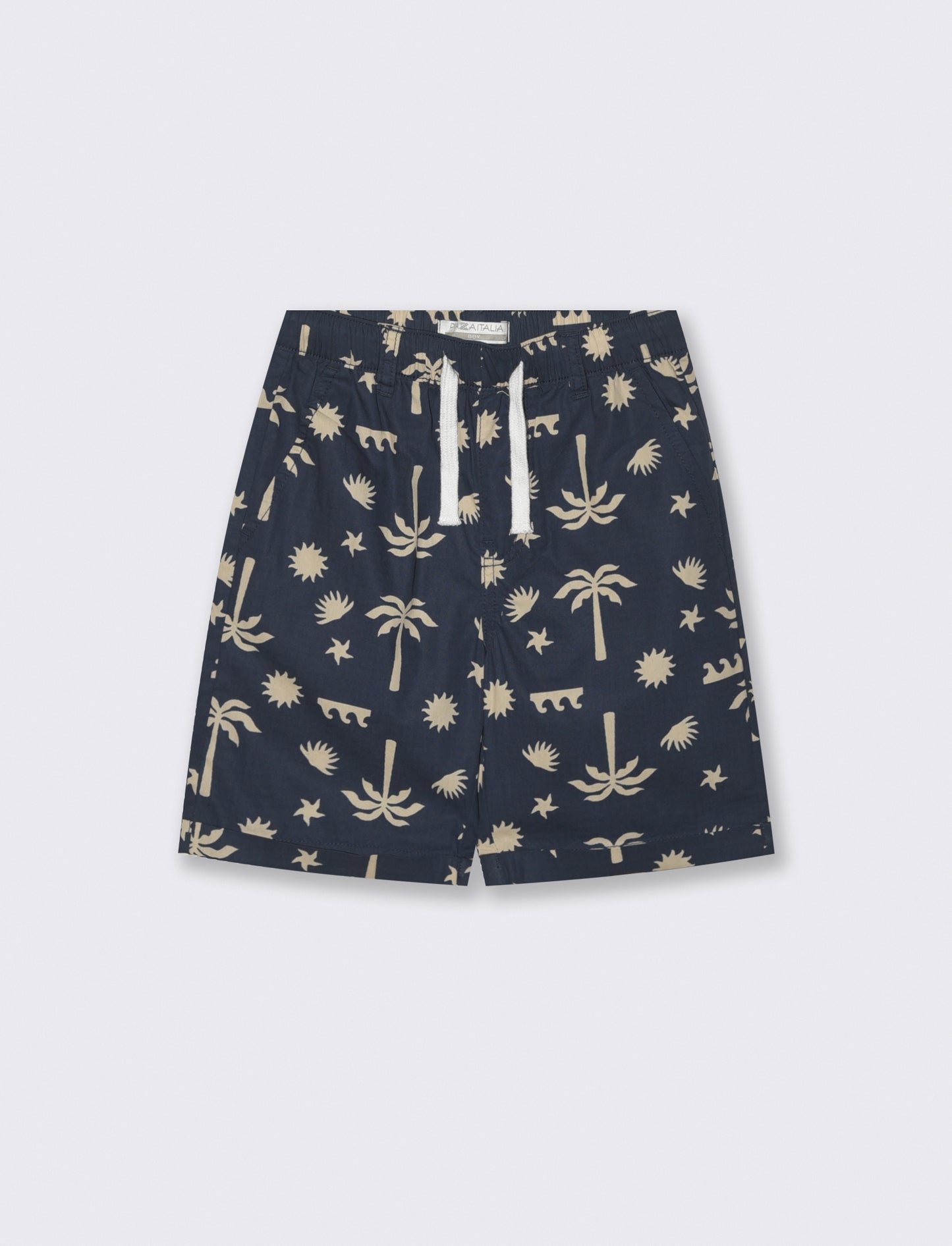 Short in cotone stampato con lacci - Blu