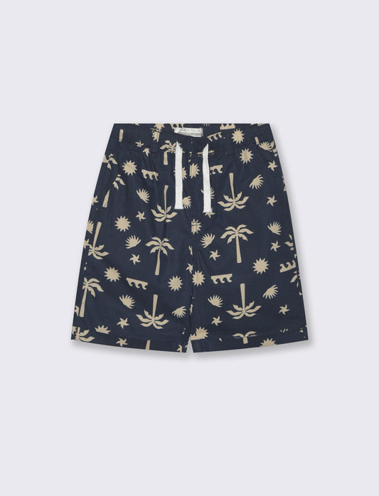Short in cotone stampato con lacci - Blu