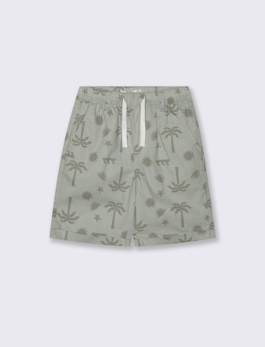 Short in cotone stampato con lacci - Verde salvia