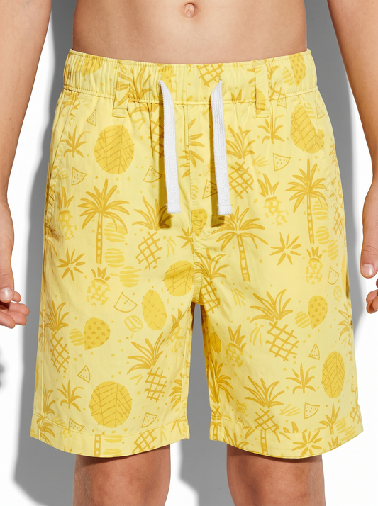 Short in cotone stampato con lacci - Giallo