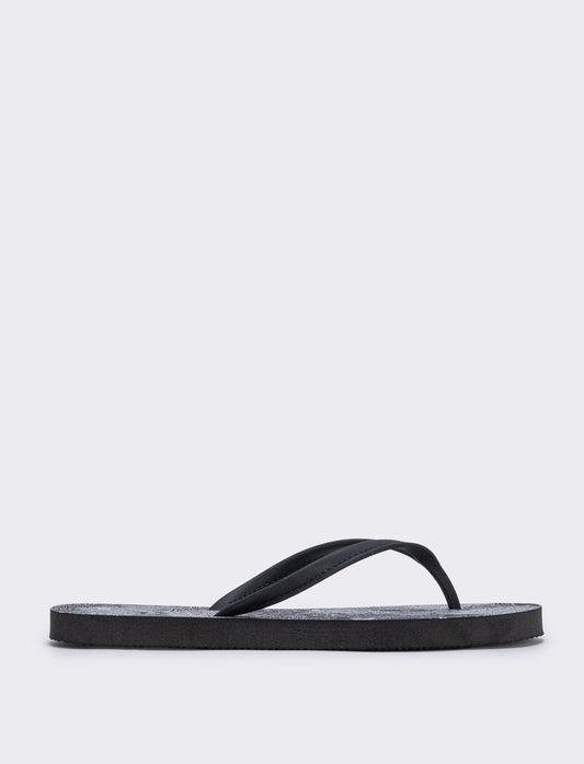 Floral PVC Flip Flops - Black