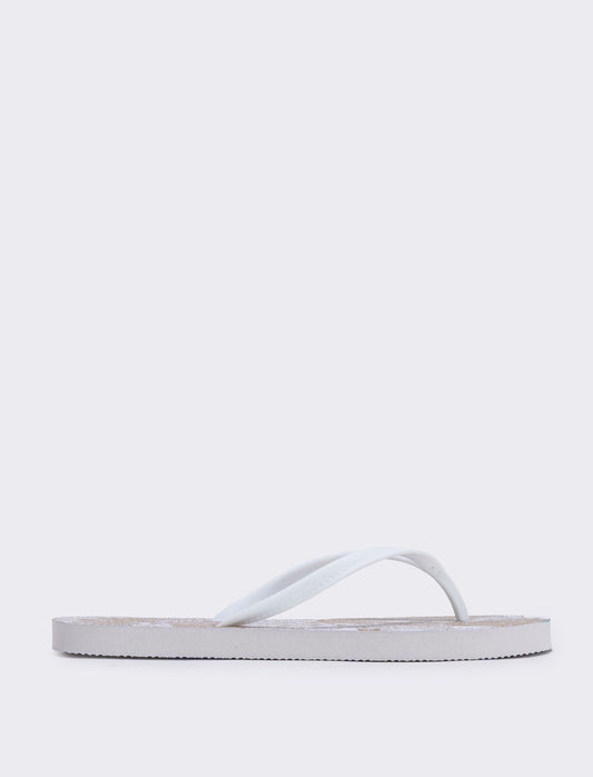 Floral PVC Flip Flops - White