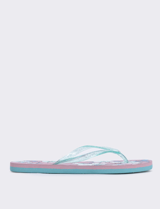 Floral PVC Flip-Flops - Sky blue