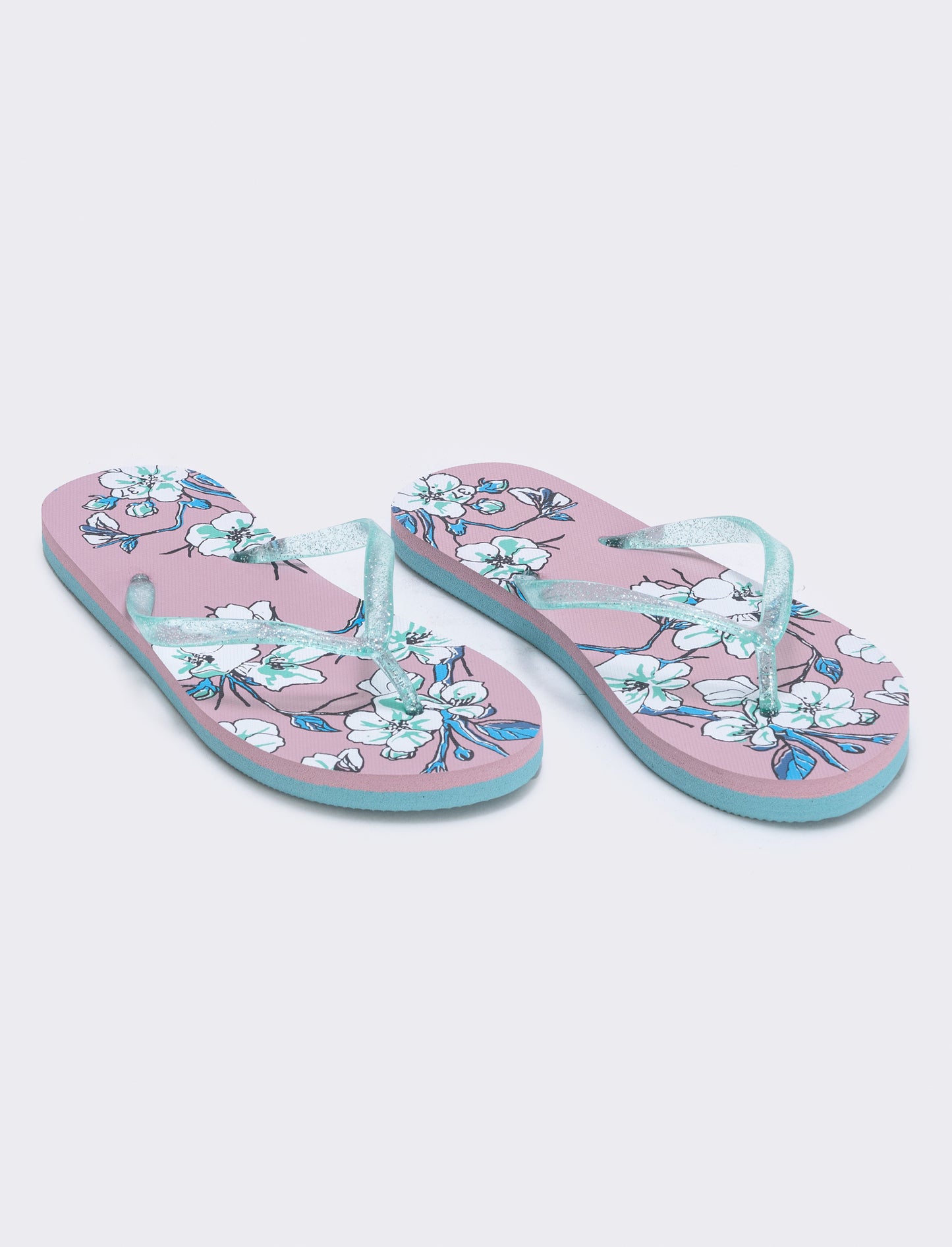 Floral PVC Flip-Flops - Sky blue