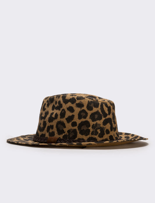Cappello in paglia leopardato - Beige
