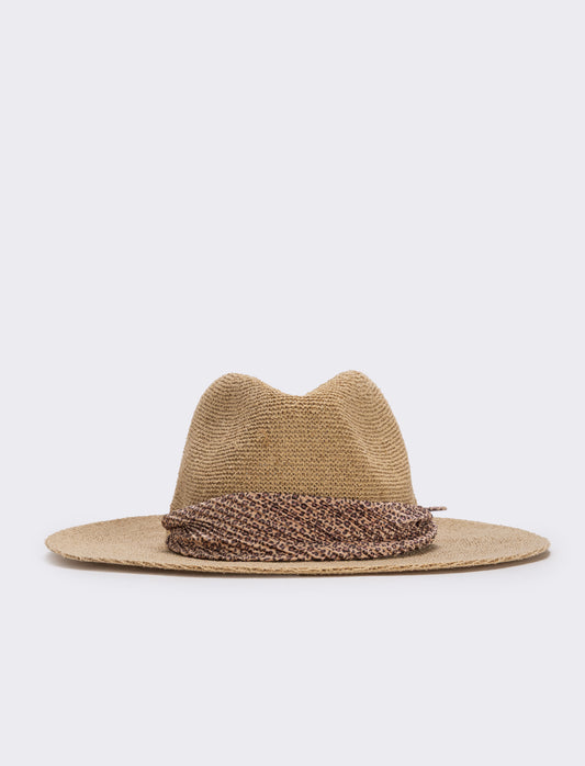 Cappello a falda larga con foulard elegante - Bianco natural