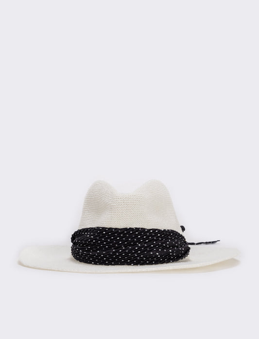 Cappello a falda larga con foulard elegante - Bianco