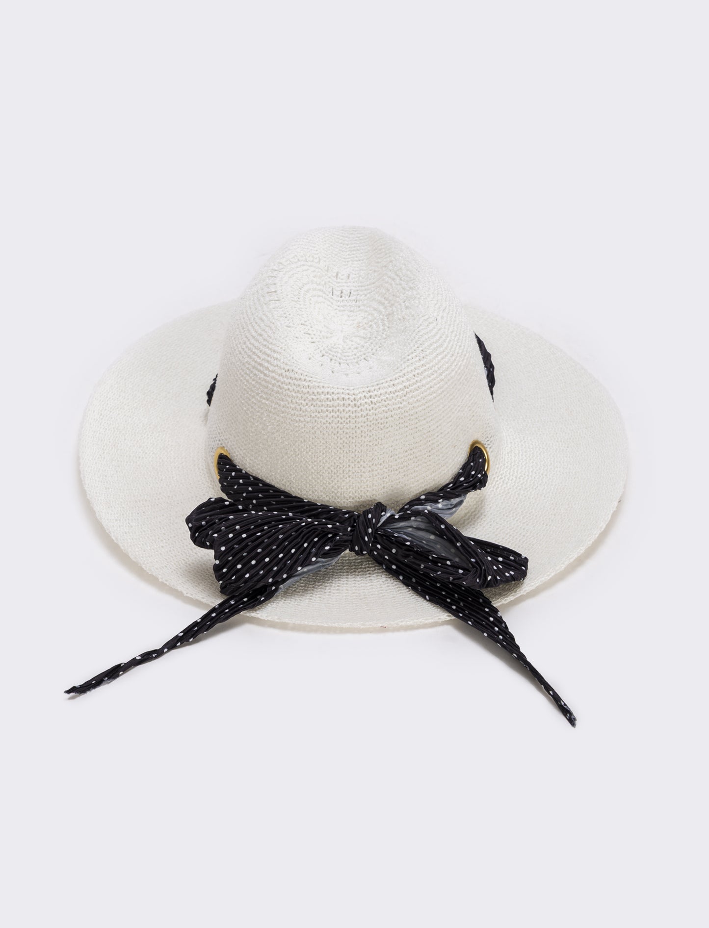 Cappello a falda larga con foulard elegante - Bianco