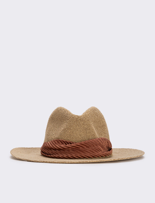 Cappello a falda larga con foulard elegante - coccio