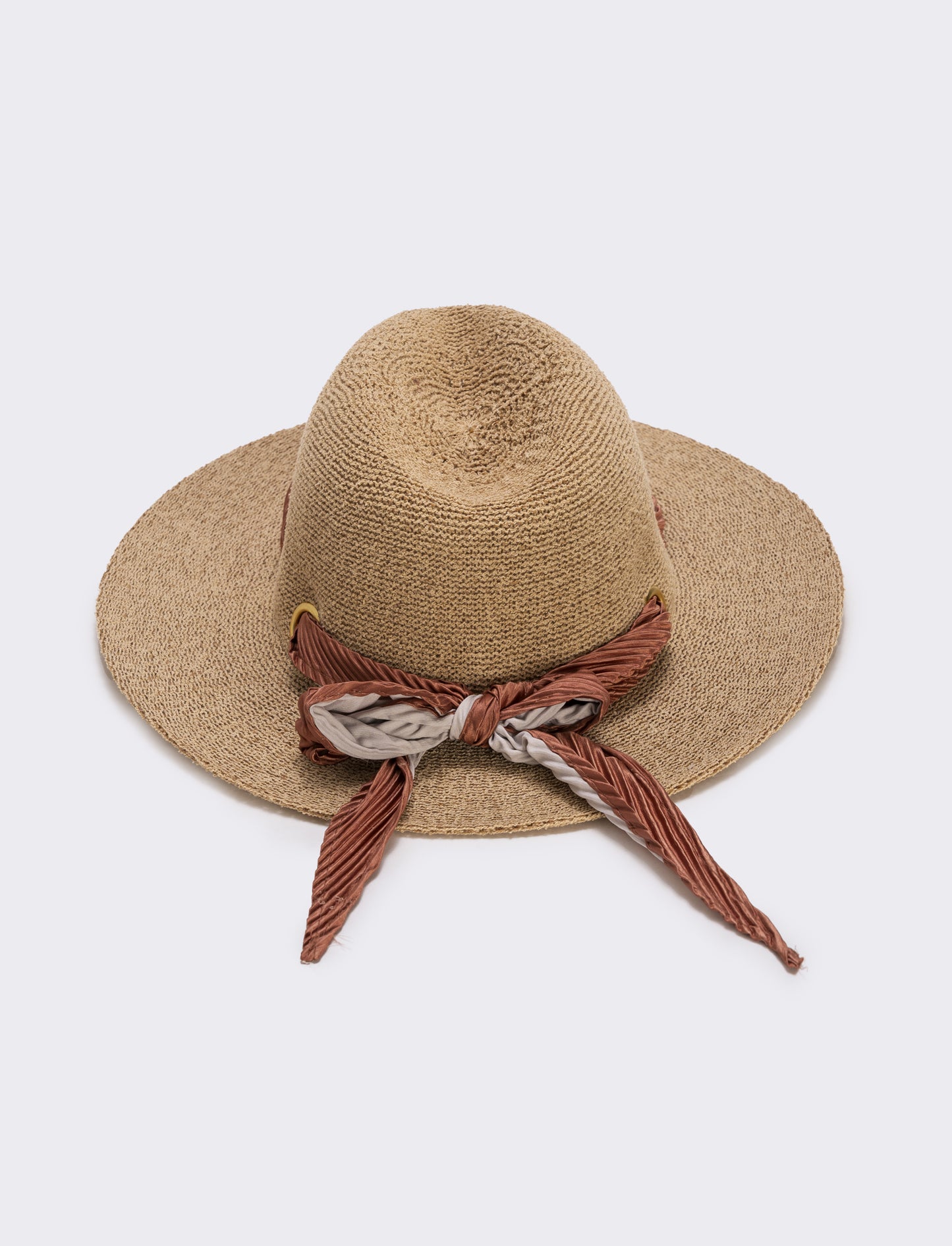 Cappello a falda larga con foulard elegante - coccio