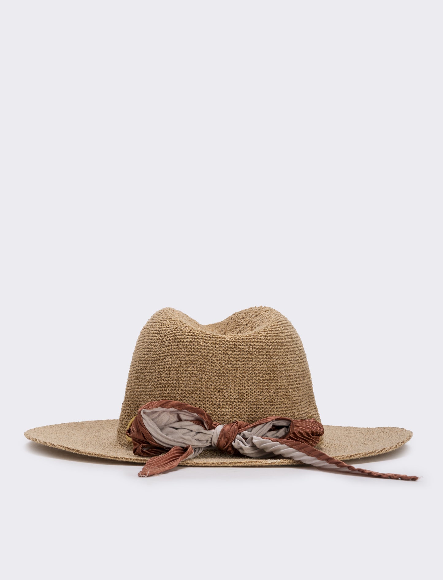 Cappello a falda larga con foulard elegante - coccio
