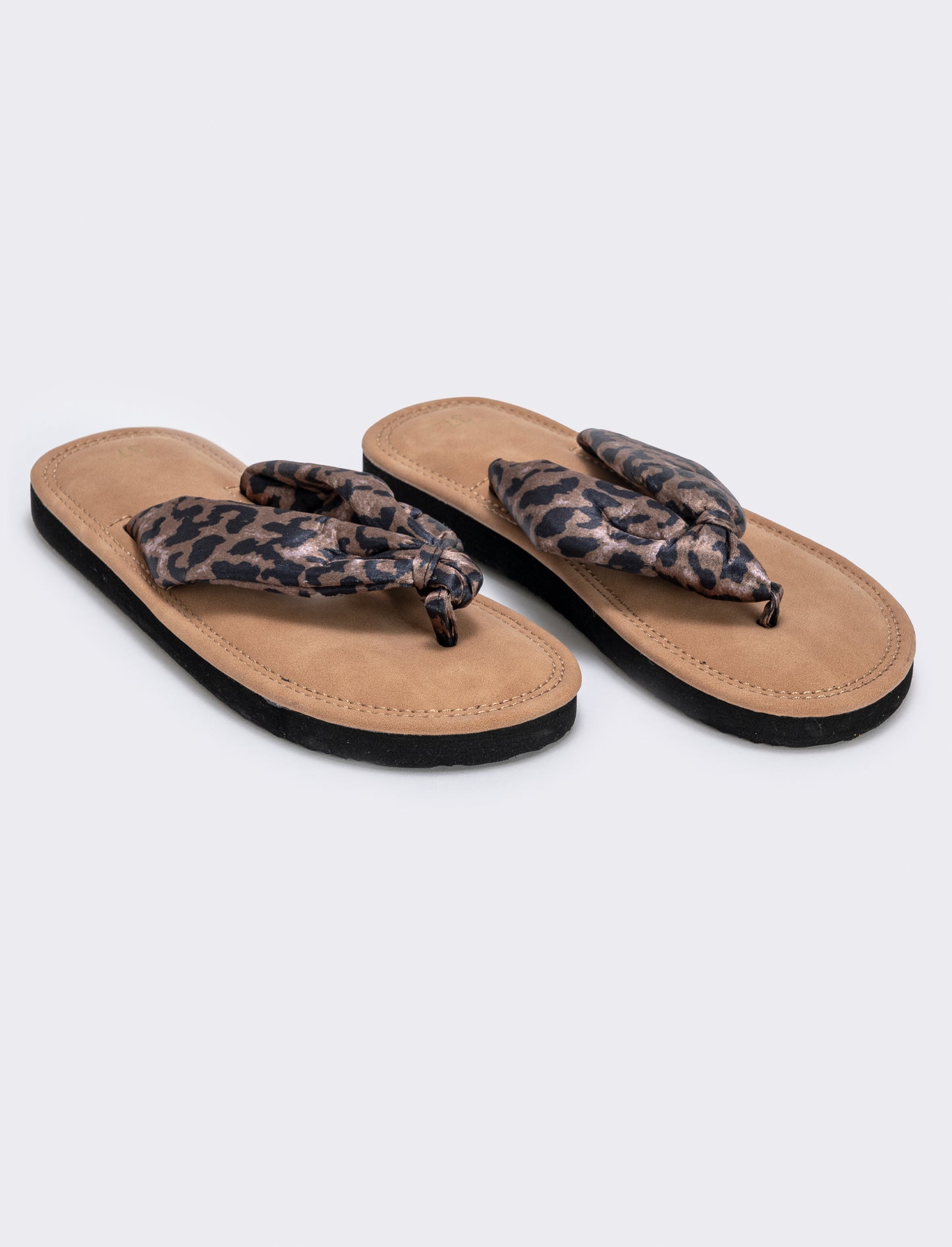 Leopard print satin flip flops - Brown