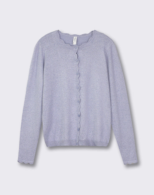 Comfort Fit Placket and Wavy Cuff Lurex Cardigan - Sky blue