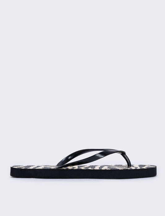 Black Zebra Striped PVC Flip Flops - Black