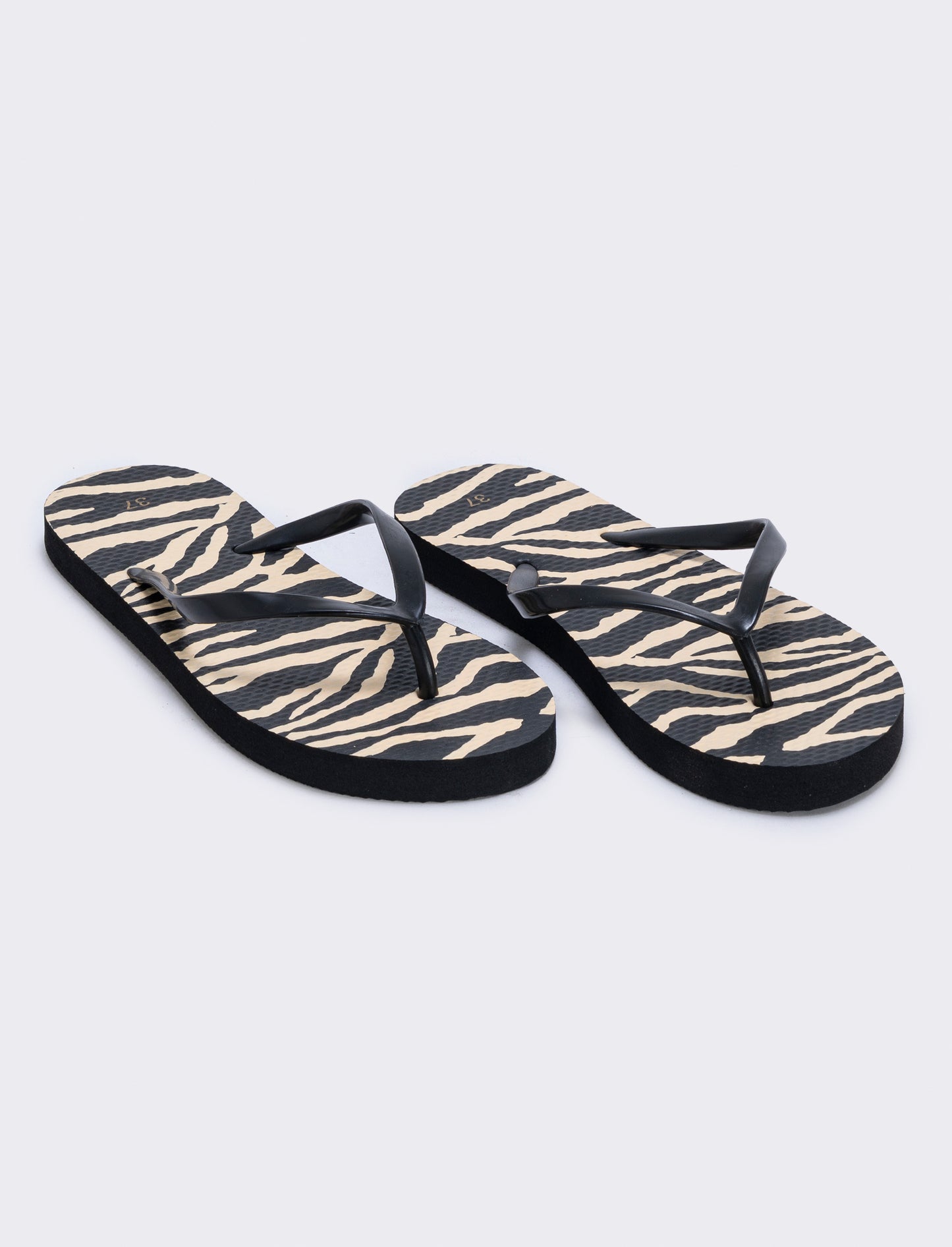 Black Zebra Striped PVC Flip Flops - Black