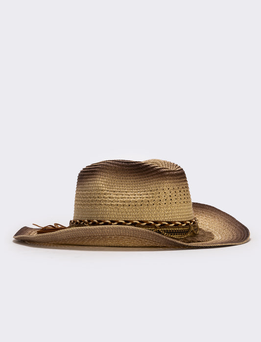 Fringed cowboy hat with chain - White