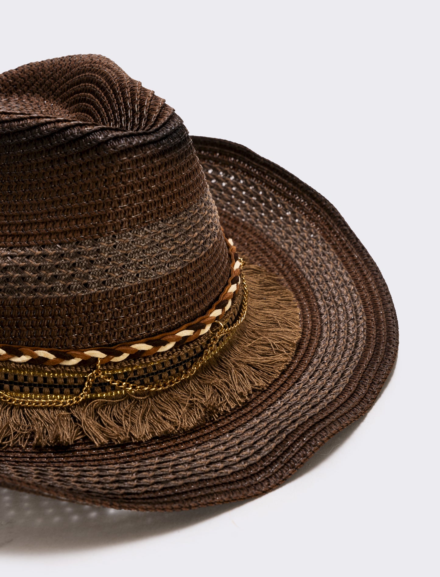 Cappello cowboy frangiato con catenina - Marrone