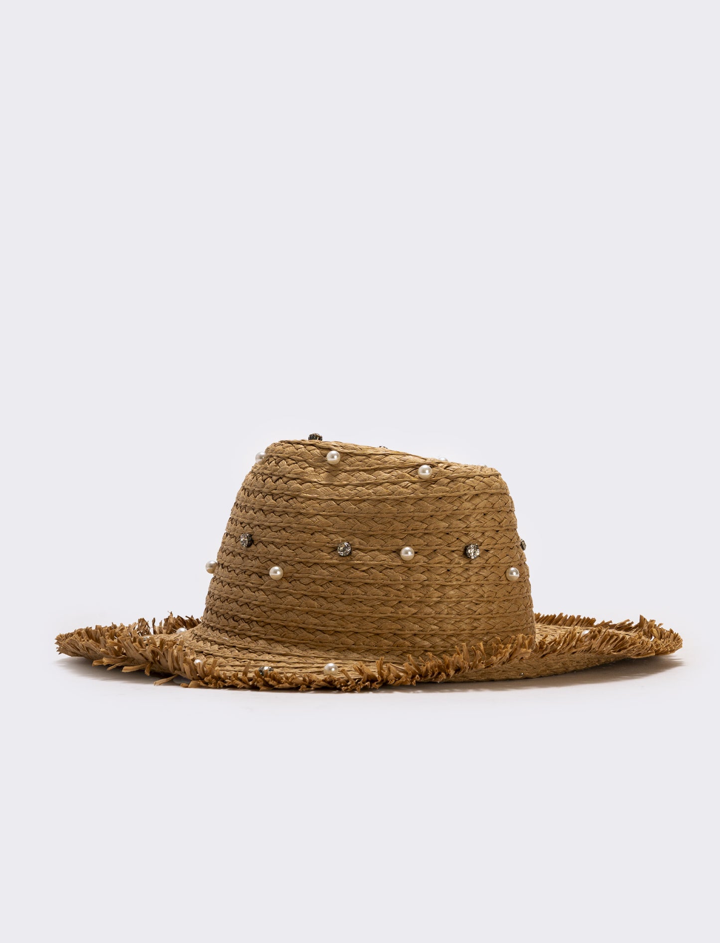 Cappello cowboy con perle e strass - Beige