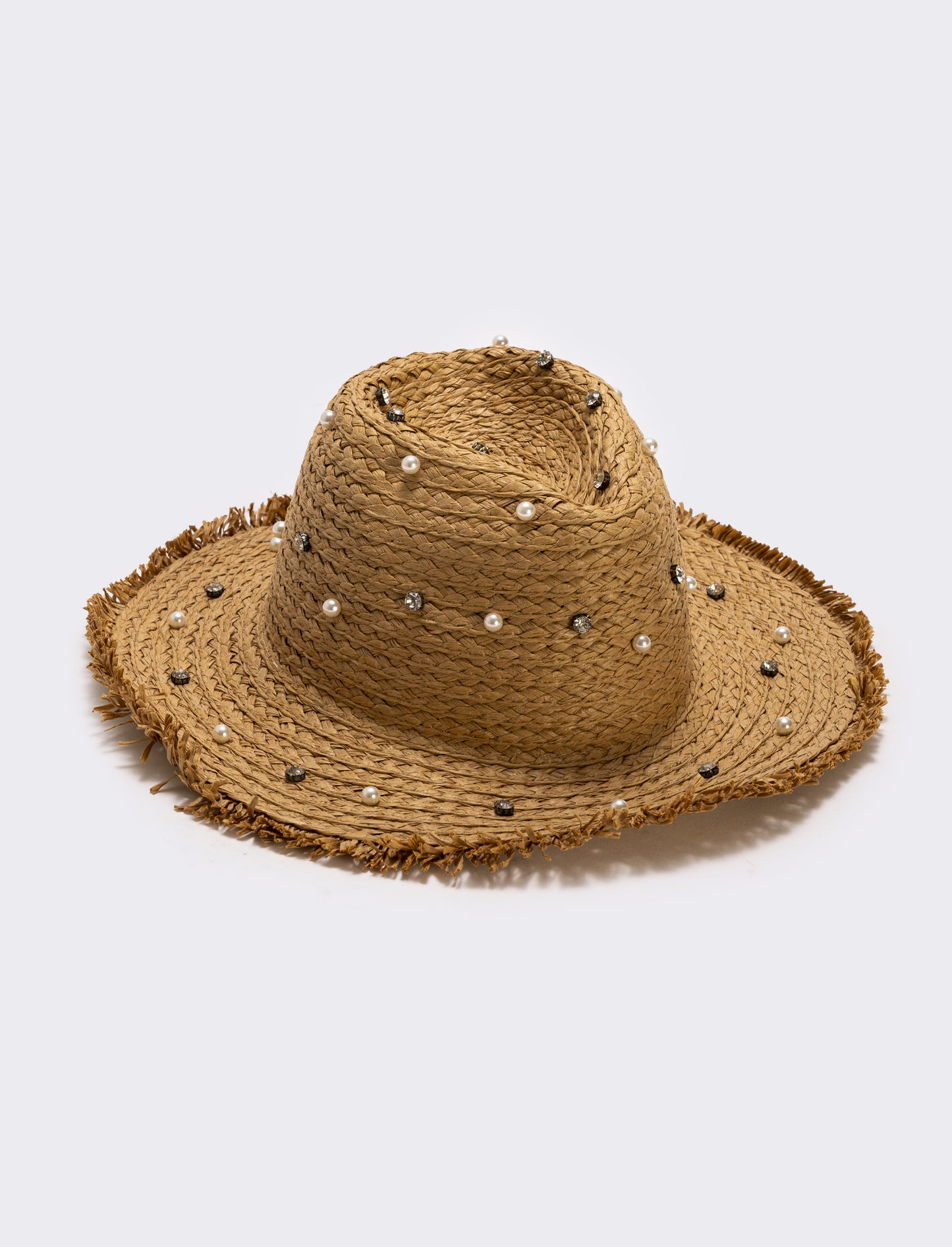 Cappello cowboy con perle e strass - Beige