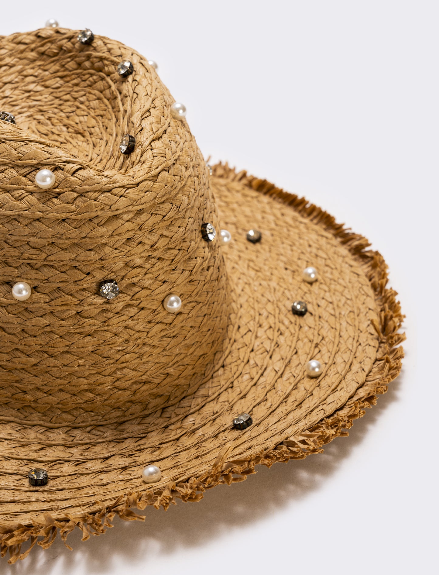 Cappello cowboy con perle e strass - Beige