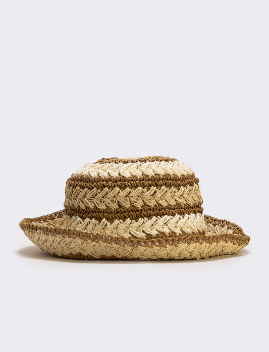 Woven striped straw hat - White