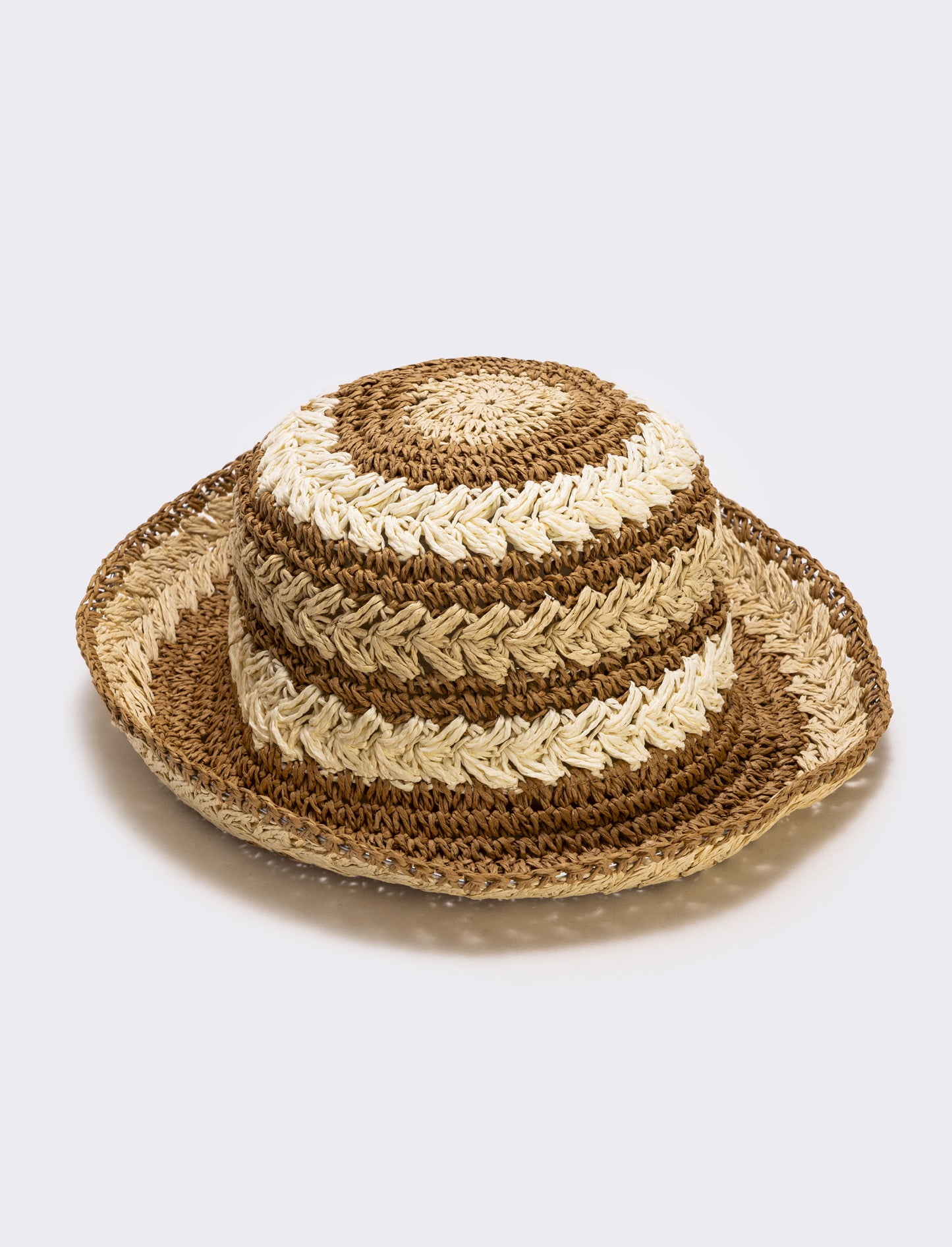 Woven striped straw hat - White