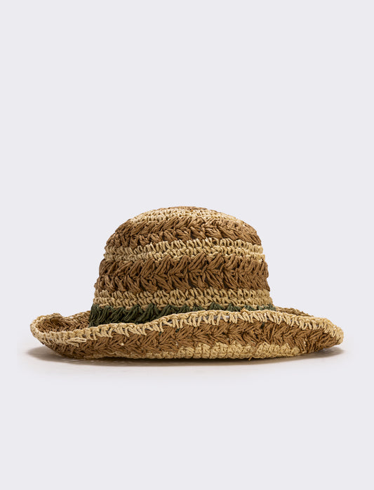 Woven striped straw hat - Beige