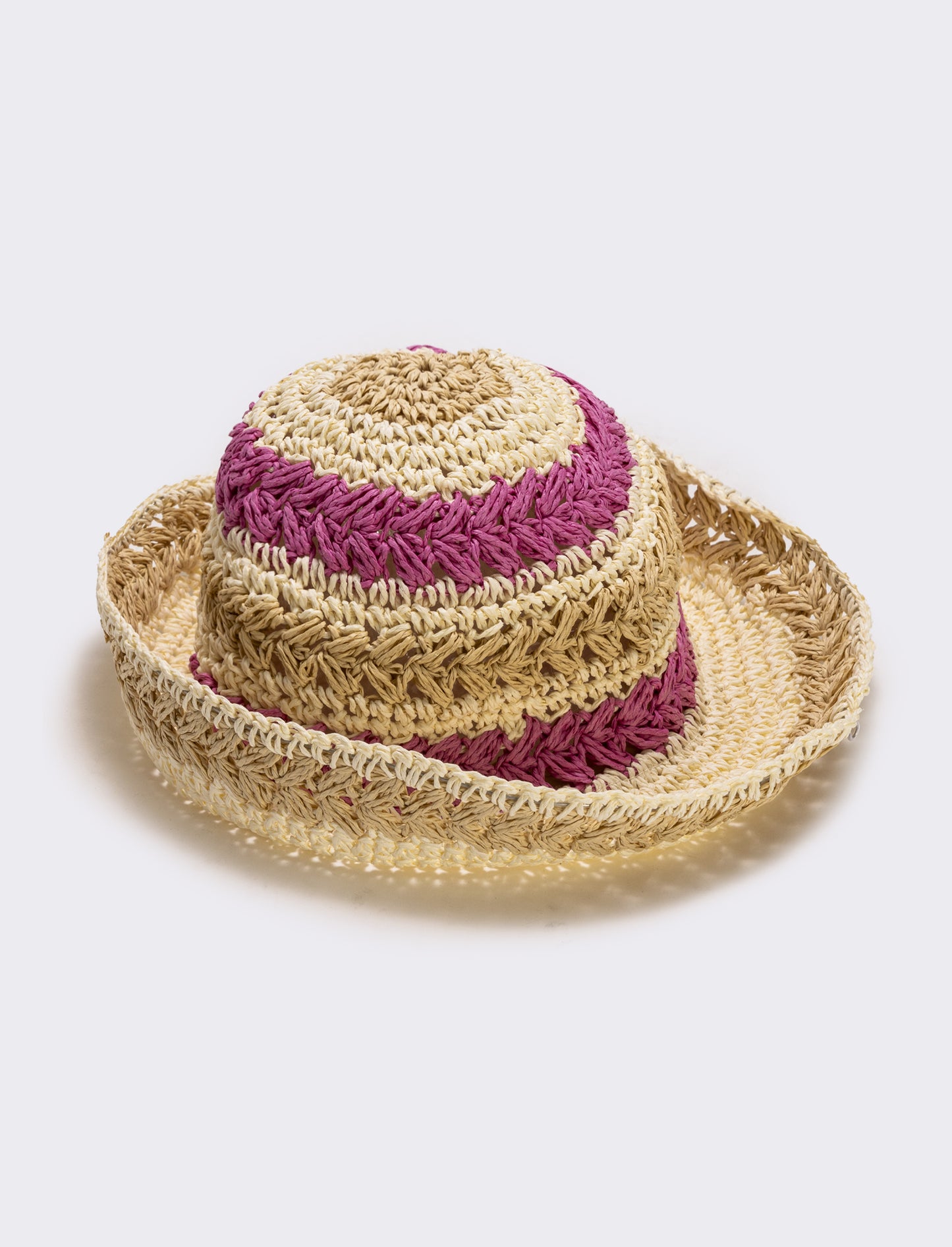 Woven striped straw hat - Fuxia