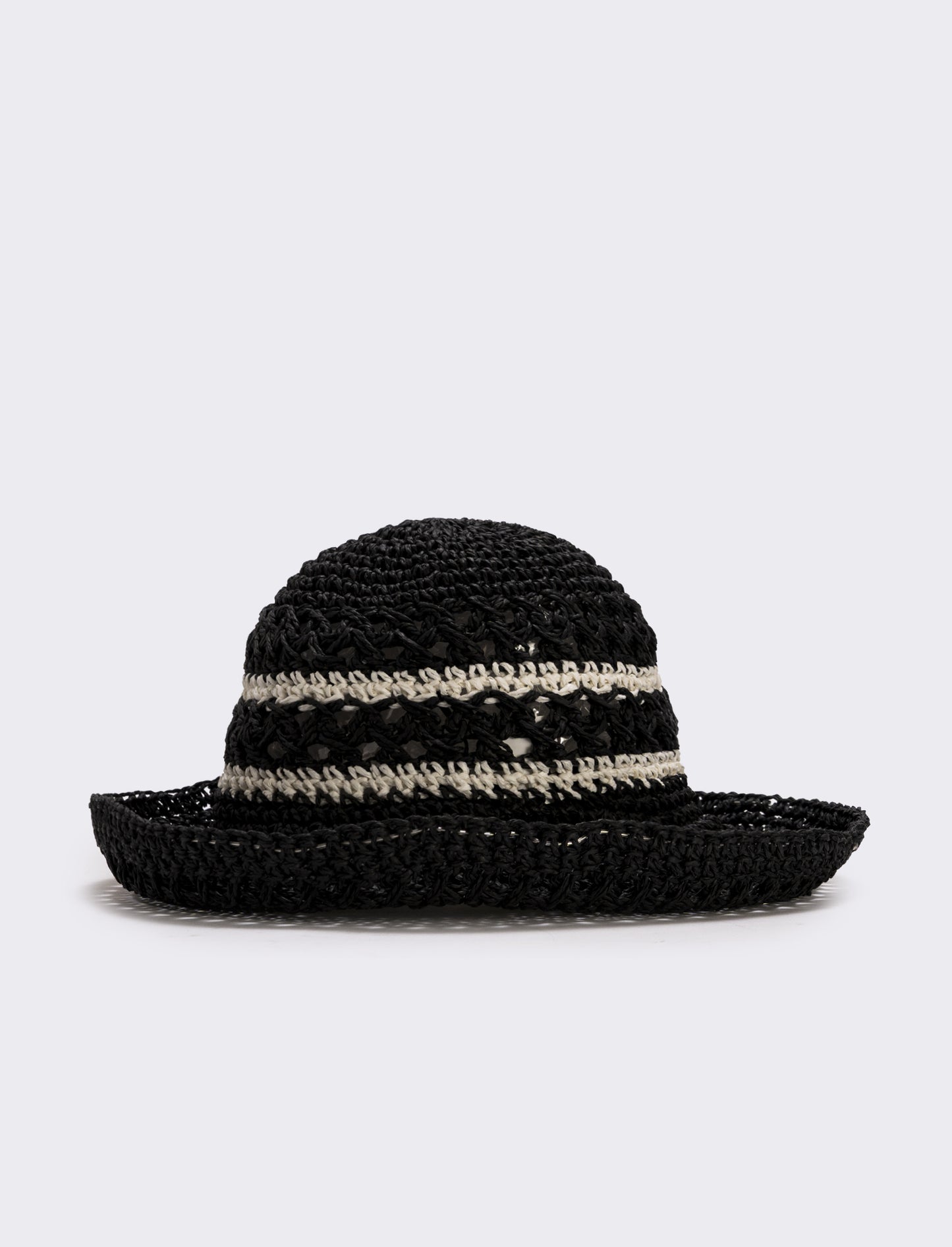 Cappello in paglia a doppio righino - Nero
