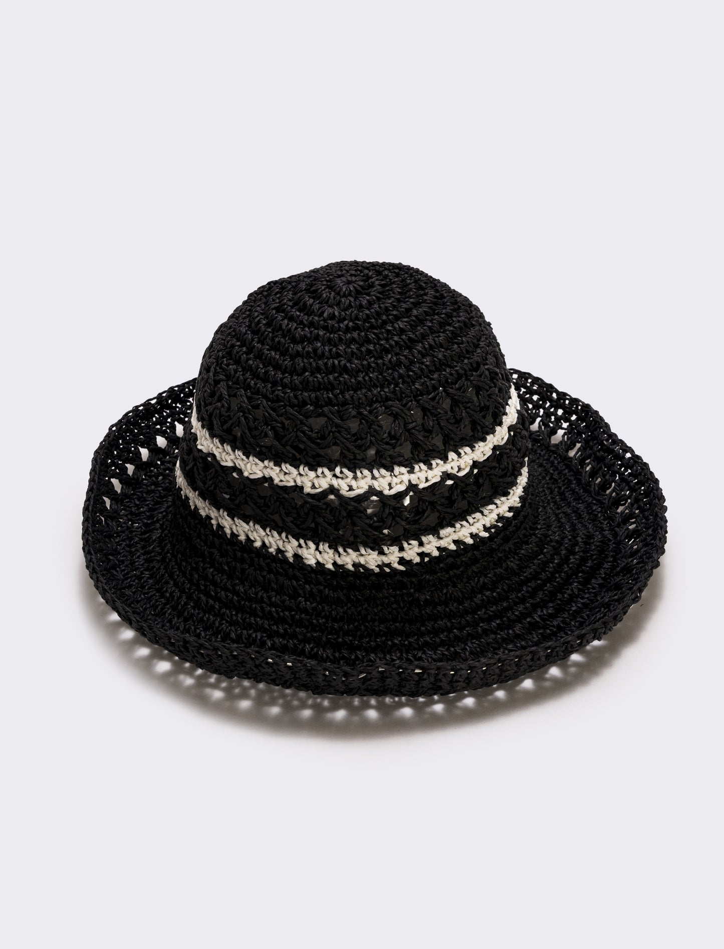 Cappello in paglia a doppio righino - Nero