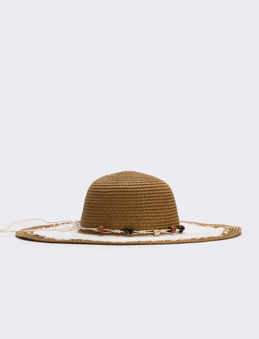 Cappello bicolor in paglia con impunture - Bianco