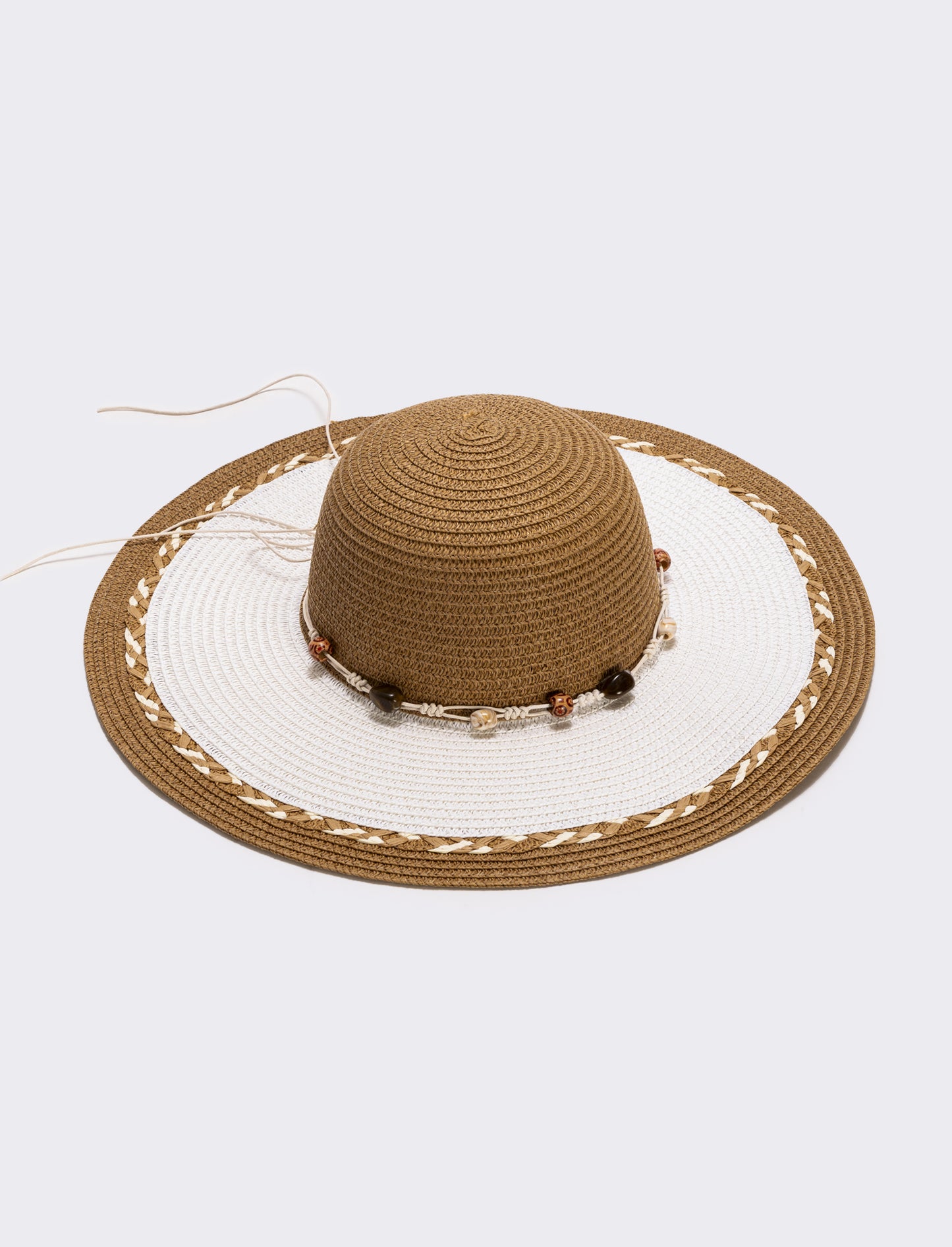 Cappello bicolor in paglia con impunture - Bianco