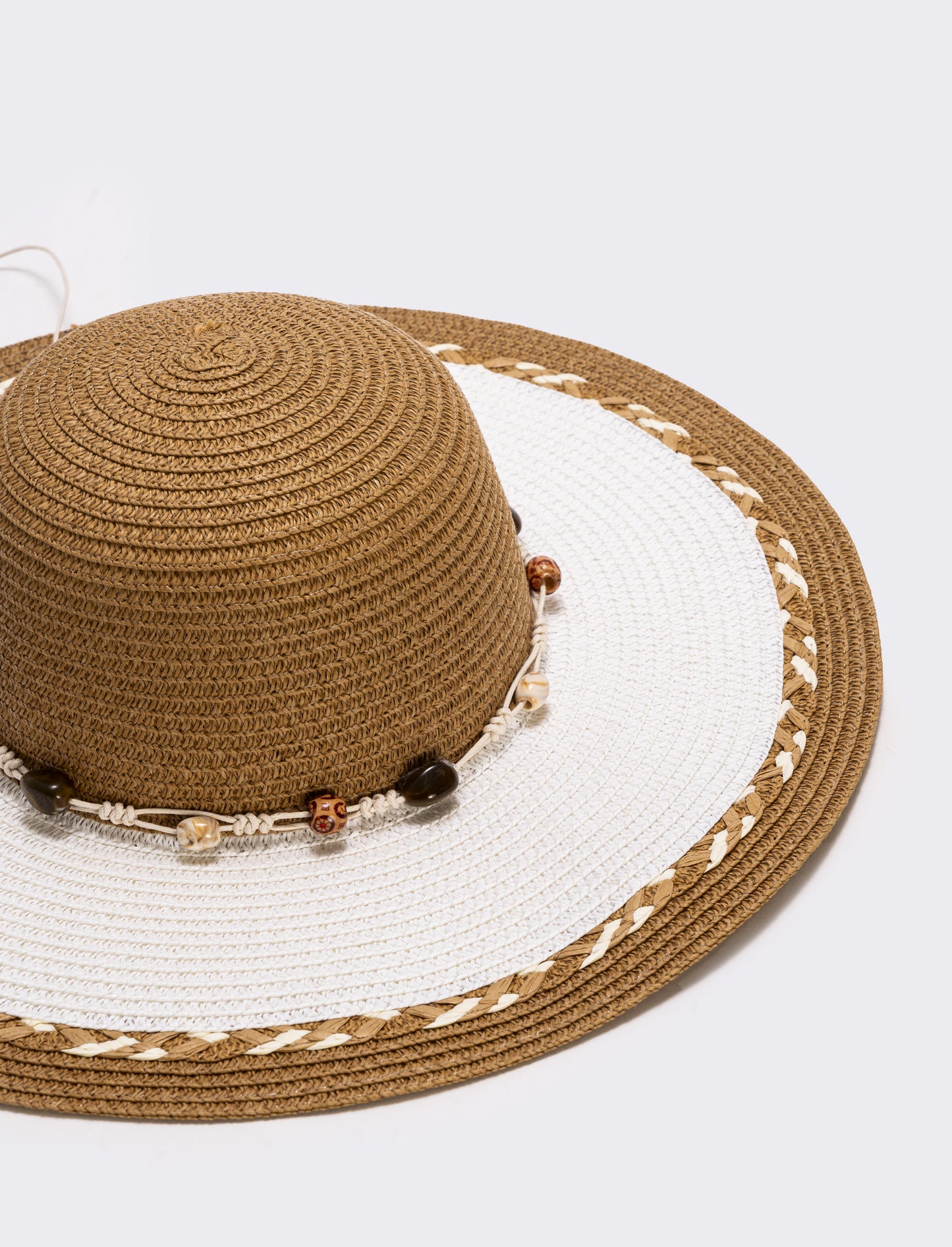 Cappello bicolor in paglia con impunture - Bianco