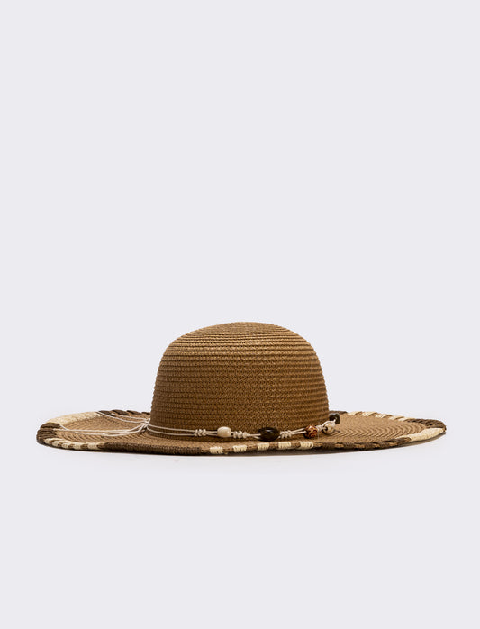 Cappello bicolor in paglia con impunture - Beige