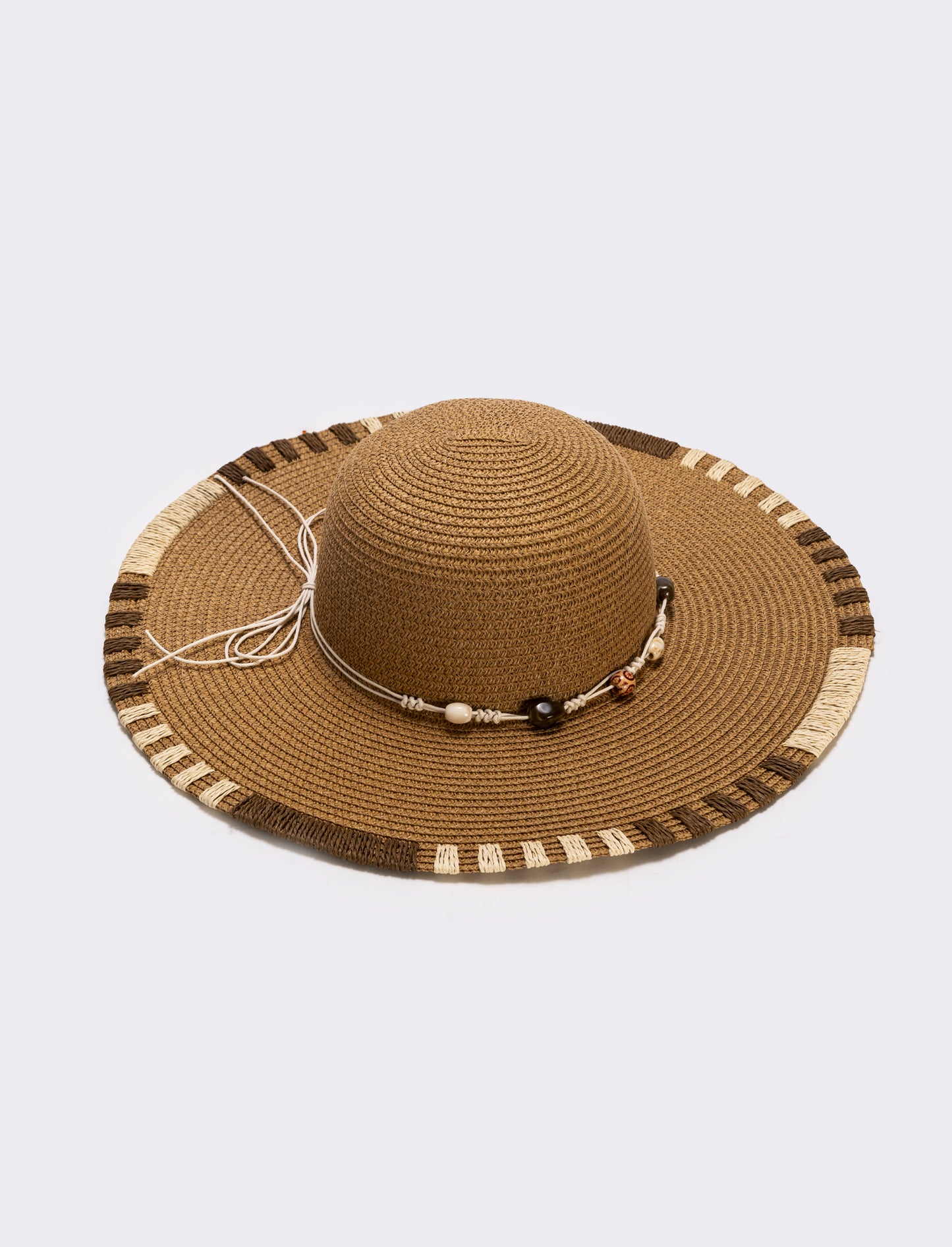 Cappello bicolor in paglia con impunture - Beige