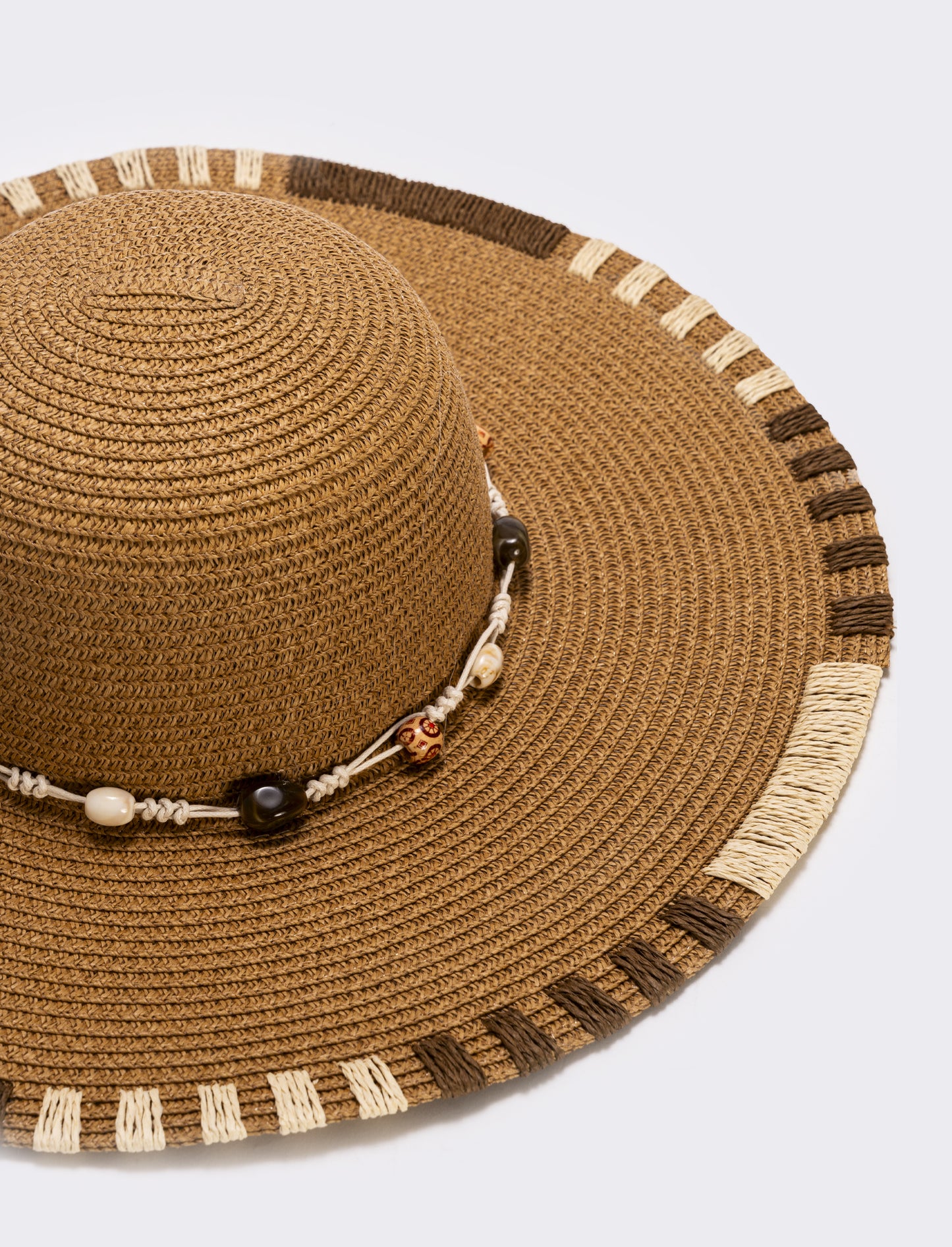 Cappello bicolor in paglia con impunture - Beige