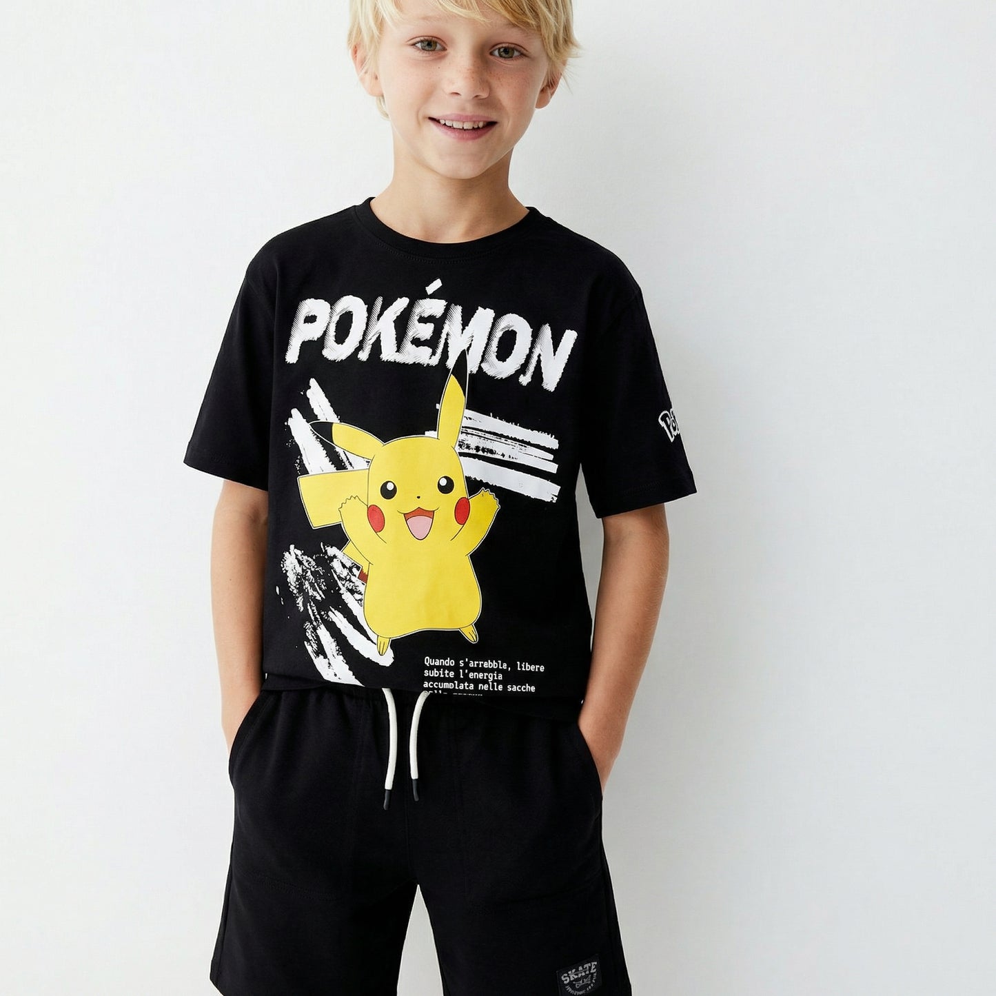 T-Shirt in cotone con stampe Pokemon - Nero