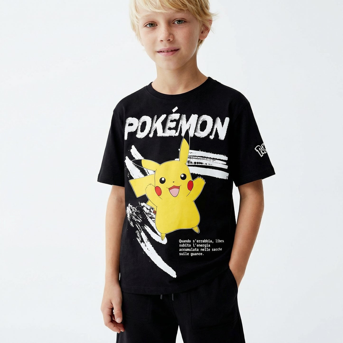 T-Shirt in cotone con stampe Pokemon - Nero