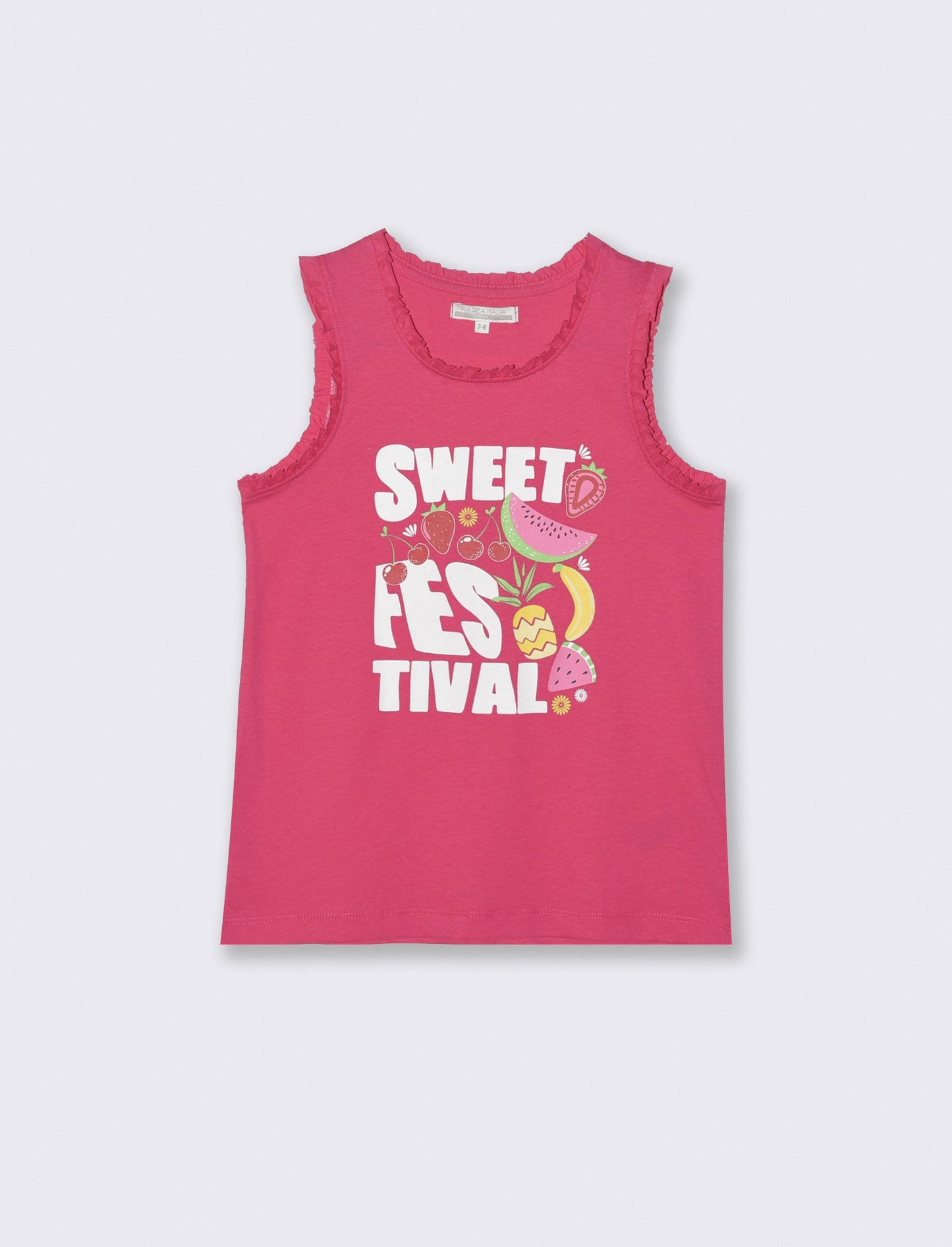 Cotton tank top with summer ruffles - Fuxia