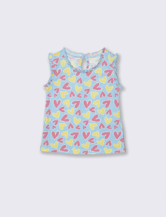 Romantic tank top with ruffles in jersey - Sky blue