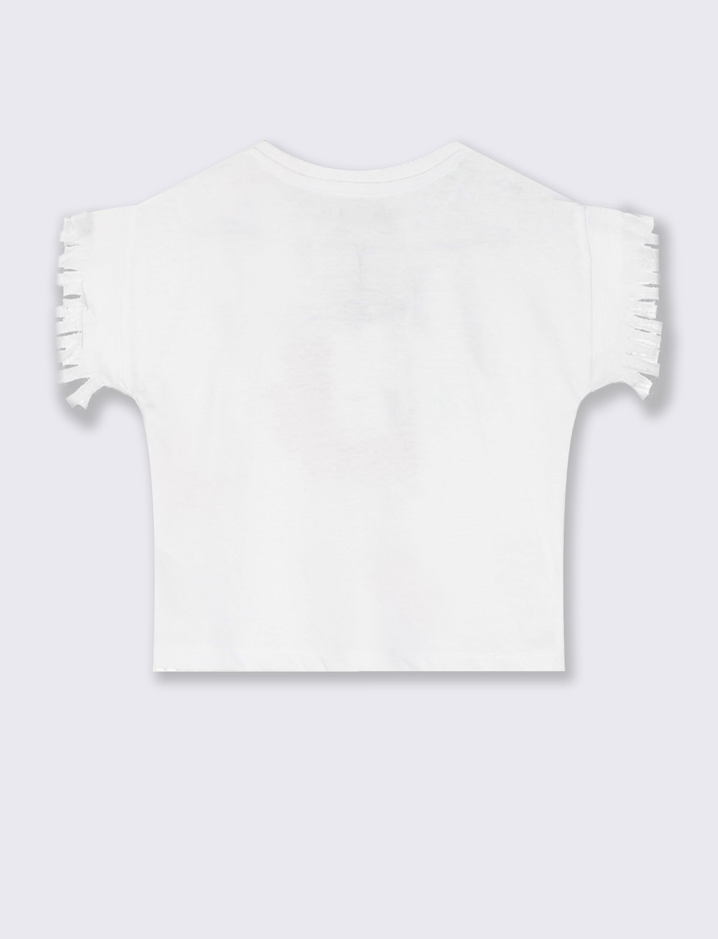 T-shirt mezza manica con frange e stampa - Bianco
