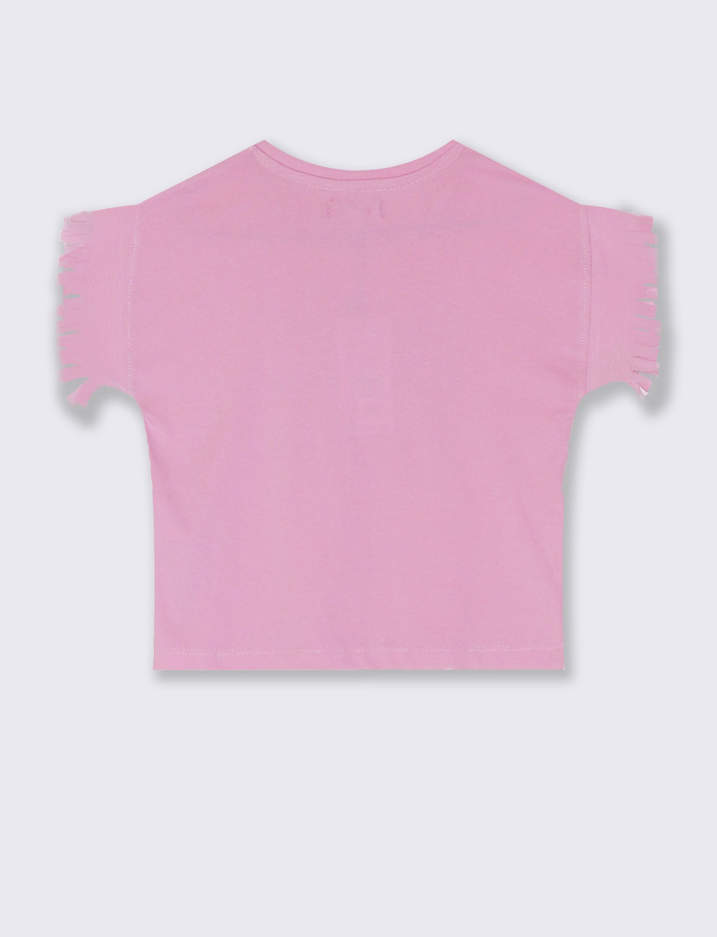 T-shirt mezza manica con frange e stampa - Rosa